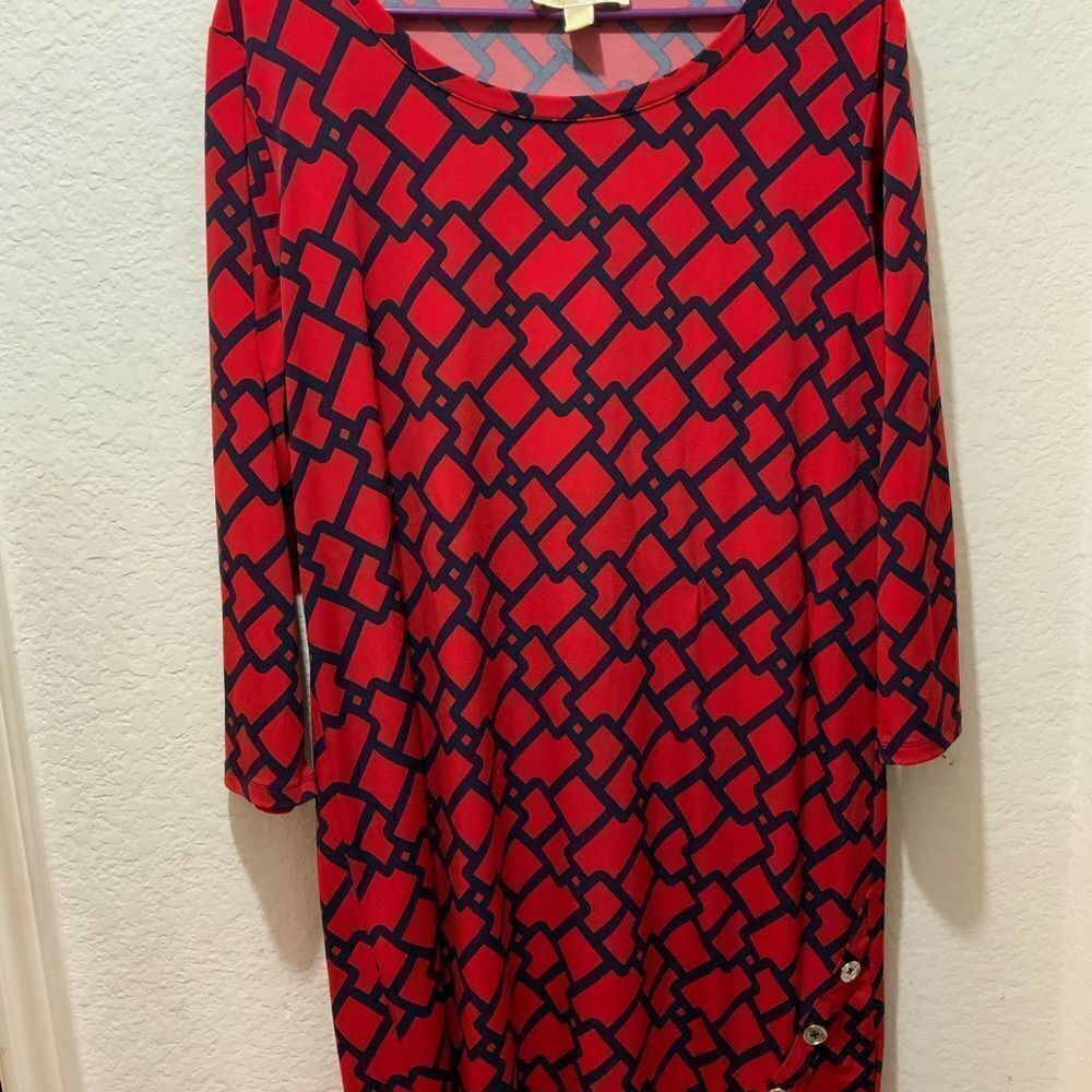 Michael kors geometric knee length red blue dress women size XL